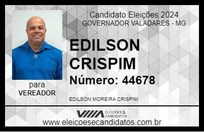 Candidato EDILSON CRISPIM 2024 - GOVERNADOR VALADARES - Eleições