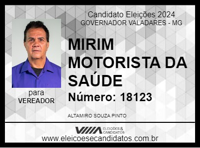 Candidato MIRIM MOTORISTA DA SAÚDE 2024 - GOVERNADOR VALADARES - Eleições