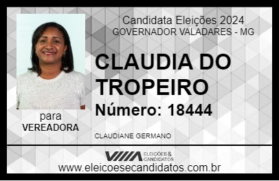 Candidato CLAUDIA DO TROPEIRO 2024 - GOVERNADOR VALADARES - Eleições