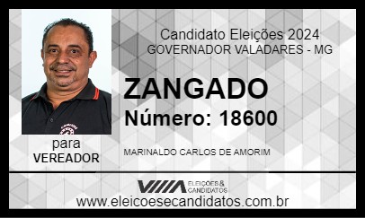 Candidato ZANGADO 2024 - GOVERNADOR VALADARES - Eleições