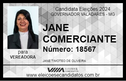 Candidato JANE COMERCIANTE 2024 - GOVERNADOR VALADARES - Eleições