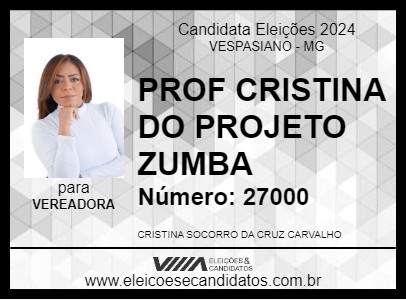 Candidato PROF CRISTINA DO PROJETO ZUMBA 2024 - VESPASIANO - Eleições