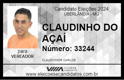 Candidato CLAUDINHO DO AÇAÍ 2024 - UBERLÂNDIA - Eleições