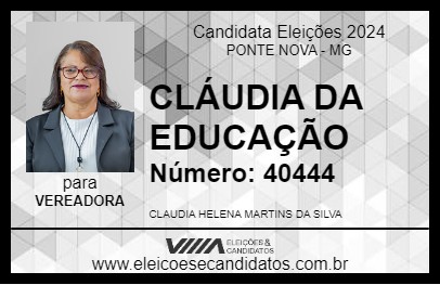 Candidato CLÁUDIA DA EDUCAÇÃO 2024 - PONTE NOVA - Eleições