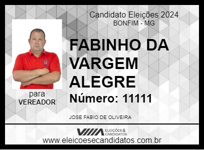 Candidato FABINHO DA VARGEM ALEGRE 2024 - BONFIM - Eleições