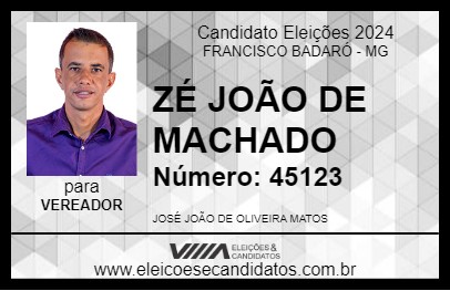 Candidato ZÉ JOÃO DE MACHADO 2024 - FRANCISCO BADARÓ - Eleições