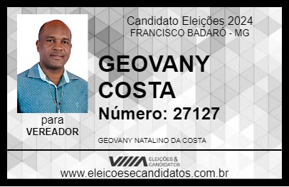 Candidato GEOVANY COSTA 2024 - FRANCISCO BADARÓ - Eleições