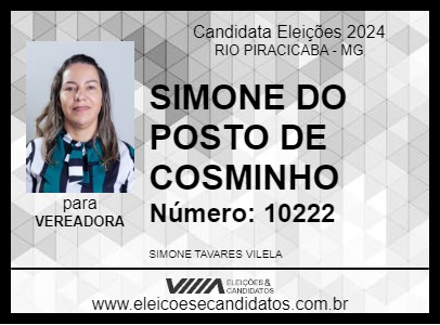 Candidato SIMONE DO POSTO DE COSMINHO 2024 - RIO PIRACICABA - Eleições