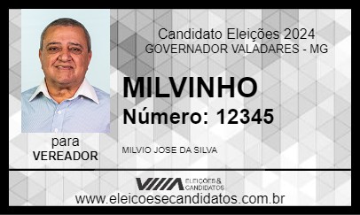 Candidato MILVINHO 2024 - GOVERNADOR VALADARES - Eleições