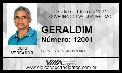 Candidato GERALDIM 2024 - GOVERNADOR VALADARES - Eleições