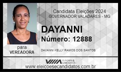 Candidato DAYANNI 2024 - GOVERNADOR VALADARES - Eleições