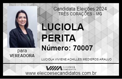 Candidato LUCIOLA PERITA 2024 - TRÊS CORAÇÕES - Eleições