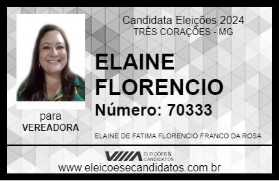 Candidato ELAINE FLORENCIO 2024 - TRÊS CORAÇÕES - Eleições