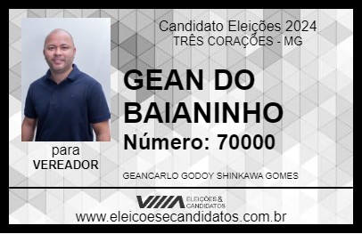 Candidato GEAN DO BAIANINHO 2024 - TRÊS CORAÇÕES - Eleições