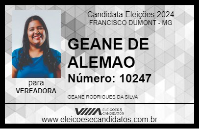 Candidato GEANE DE ALEMAO 2024 - FRANCISCO DUMONT - Eleições