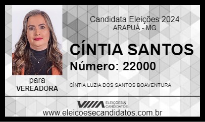 Candidato CÍNTIA SANTOS 2024 - ARAPUÁ - Eleições