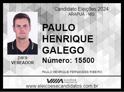 Candidato PAULO HENRIQUE GALEGO 2024 - ARAPUÁ - Eleições