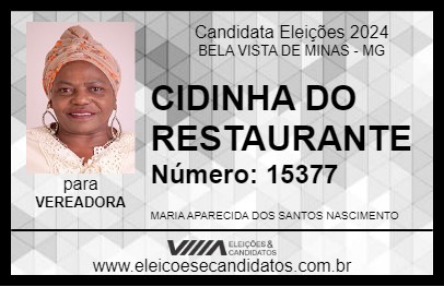 Candidato CIDINHA DO RESTAURANTE 2024 - BELA VISTA DE MINAS - Eleições