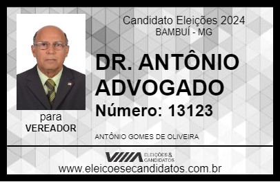 Candidato DR. ANTÔNIO ADVOGADO 2024 - BAMBUÍ - Eleições