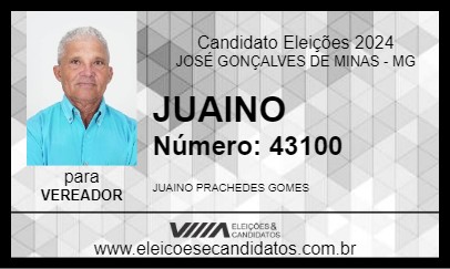 Candidato JUAINO 2024 - JOSÉ GONÇALVES DE MINAS - Eleições