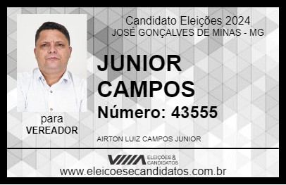 Candidato JUNIOR CAMPOS 2024 - JOSÉ GONÇALVES DE MINAS - Eleições