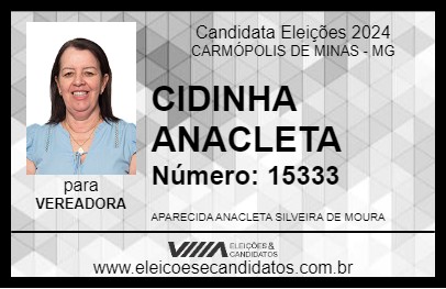 Candidato CIDINHA ANACLETA 2024 - CARMÓPOLIS DE MINAS - Eleições