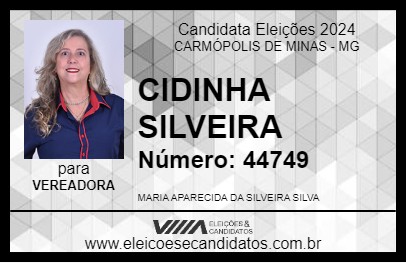 Candidato CIDINHA SILVEIRA 2024 - CARMÓPOLIS DE MINAS - Eleições