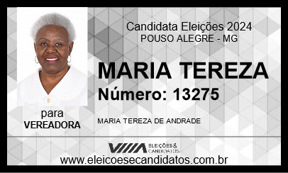 Candidato MARIA TEREZA - TÊ 2024 - POUSO ALEGRE - Eleições