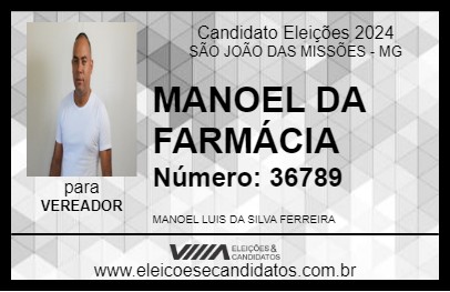 Candidato MANOEL DA FARMÁCIA 2024 - SÃO JOÃO DAS MISSÕES - Eleições