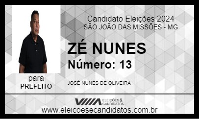 Candidato ZÉ NUNES 2024 - SÃO JOÃO DAS MISSÕES - Eleições