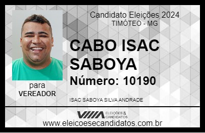 Candidato CABO ISAC SABOYA 2024 - TIMÓTEO - Eleições