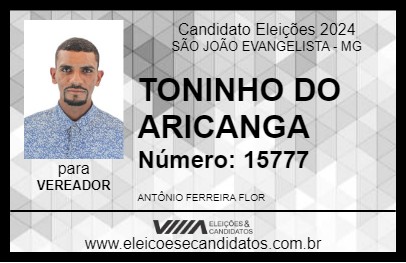 Candidato TONINHO DO ARICANGA 2024 - SÃO JOÃO EVANGELISTA - Eleições