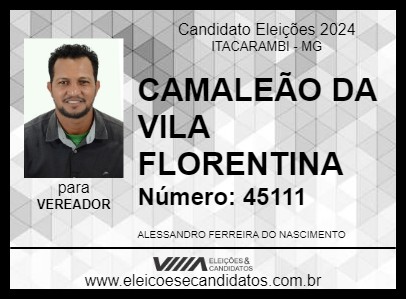 Candidato CAMALEÃO DA VILA FLORENTINA 2024 - ITACARAMBI - Eleições