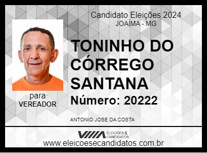 Candidato TONINHO DO CÓRREGO SANTANA 2024 - JOAÍMA - Eleições