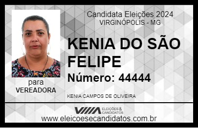 Candidato KENIA DO SÃO FELIPE 2024 - VIRGINÓPOLIS - Eleições