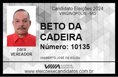 Candidato BETO DA CADEIRA 2024 - VIRGINÓPOLIS - Eleições