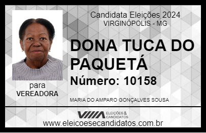 Candidato DONA TUCA DO PAQUETÁ 2024 - VIRGINÓPOLIS - Eleições