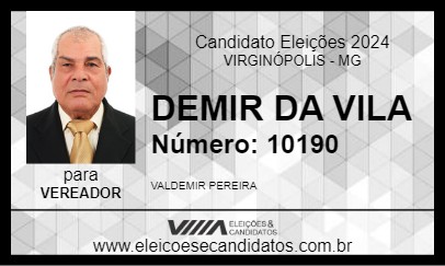 Candidato DEMIR DA VILA 2024 - VIRGINÓPOLIS - Eleições