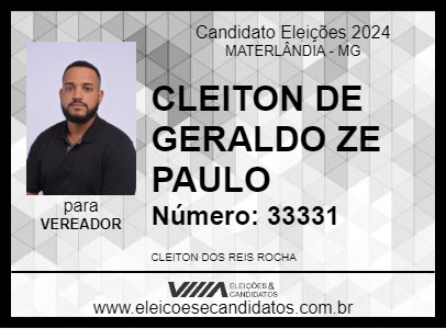 Candidato CLEITON DE GERALDO ZE PAULO 2024 - MATERLÂNDIA - Eleições