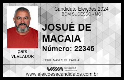 Candidato JOSUÉ DE MACAIA 2024 - BOM SUCESSO - Eleições