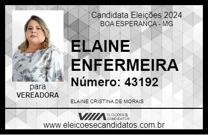 Candidato ELAINE ENFERMEIRA 2024 - BOA ESPERANÇA - Eleições