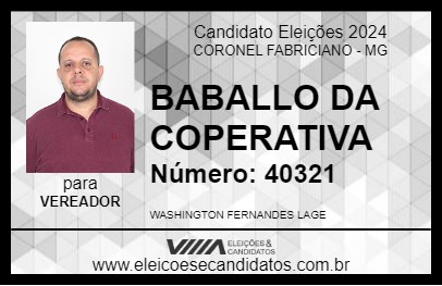 Candidato BABALLO DA COPERATIVA 2024 - CORONEL FABRICIANO - Eleições