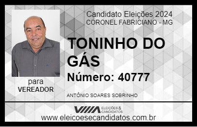 Candidato TONINHO DO GÁS 2024 - CORONEL FABRICIANO - Eleições