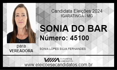 Candidato SONIA DO BAR 2024 - IGARATINGA - Eleições