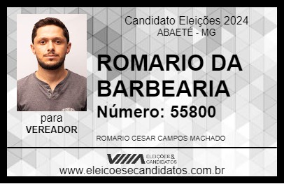 Candidato ROMARIO DA BARBEARIA 2024 - ABAETÉ - Eleições