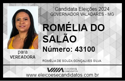 Candidato ROMÉLIA DO SALÃO 2024 - GOVERNADOR VALADARES - Eleições