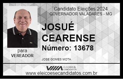 Candidato JOSUÉ CEARENSE 2024 - GOVERNADOR VALADARES - Eleições