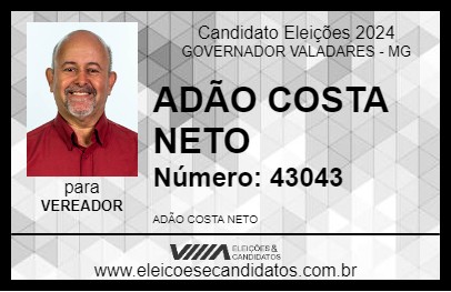 Candidato ADÃO COSTA NETO 2024 - GOVERNADOR VALADARES - Eleições