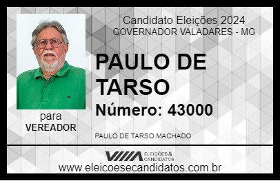 Candidato PAULO DE TARSO 2024 - GOVERNADOR VALADARES - Eleições