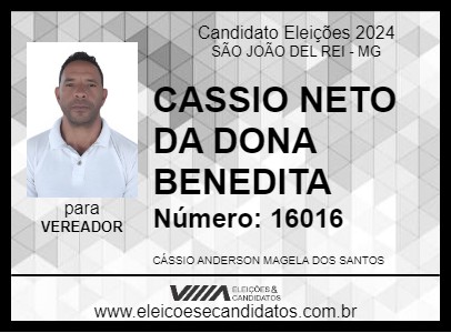 Candidato CASSIO NETO DA DONA BENEDITA 2024 - SÃO JOÃO DEL REI - Eleições